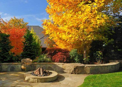 stone fire pit and fall color by Dennis' 7 Dees