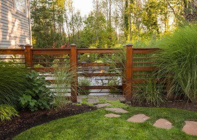 wooden screen element in landscape