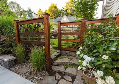 wooden screen element in landscape