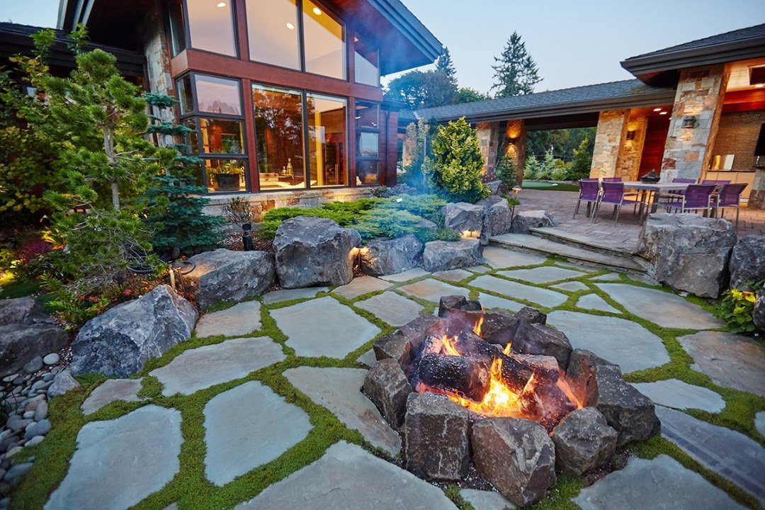Residential-Landscaping-Firepit-3 natural fire pit in residential landscape by Dennis' 7 Dees